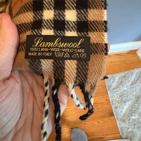 Vintage Unbranded Unisex Plaid Lambswool Scarf Beige Winter Accessory - Picture 1 of 4
